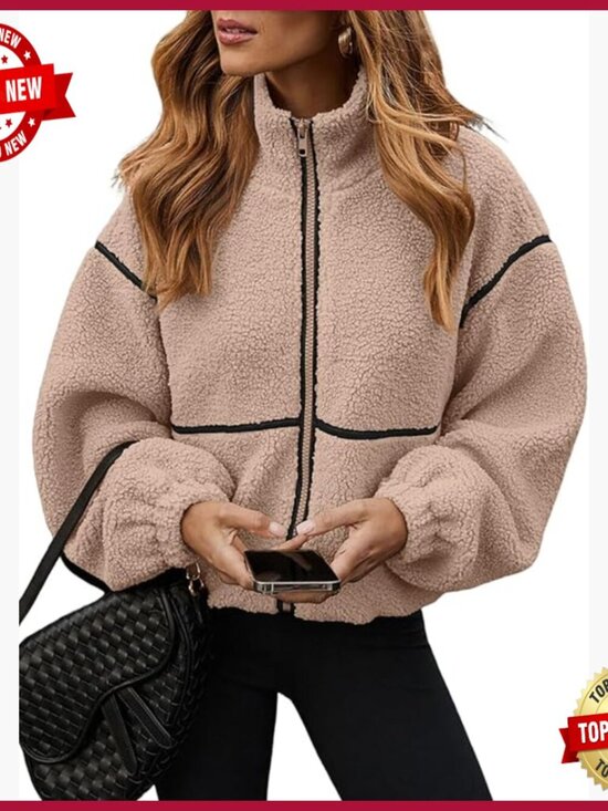 Jackets & Blazers - Warm Fleece Jacket Long Sleeve Full Zip Lapel Casual Oversized Winter Outwear